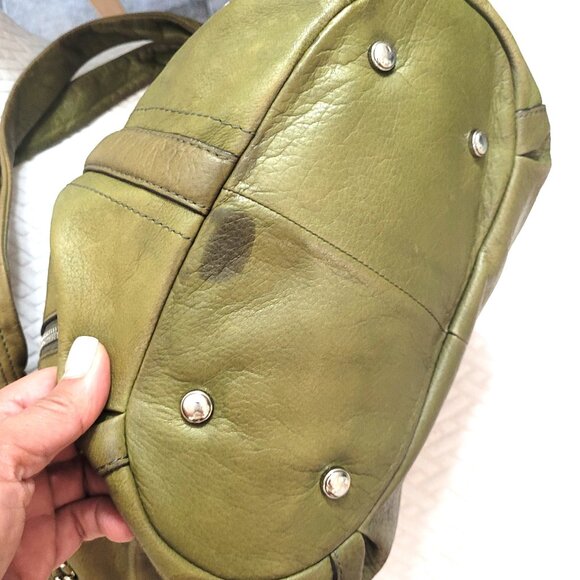 B Makowsky**Large All Leather** Army Green*Pebbled Soft Leather*Vintage Handbag - Picture 11 of 16